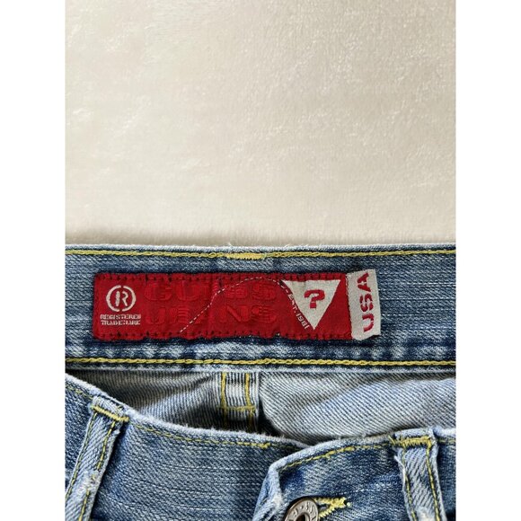 Guess Jeans Mens 30 Blue Distressed Straight Leg Denim Vintage Style Y2K 2000s - Picture 2 of 12